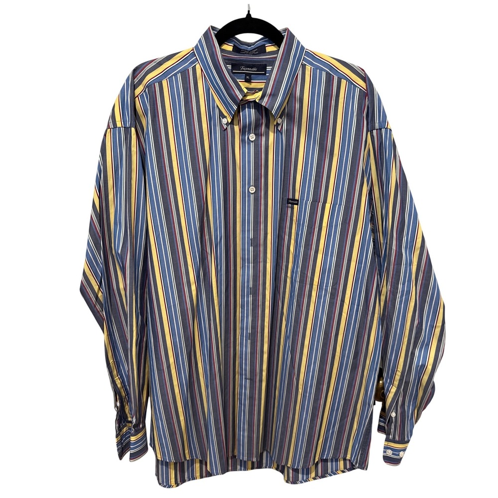 Facconable Men's XL Striped Button Down 100%‎ Cotton Shirt